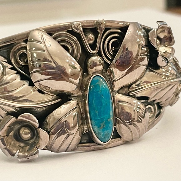 Domingo Sterling Silver Butterfly Turquoise Cuff Bracelet - Picture 2 of 13